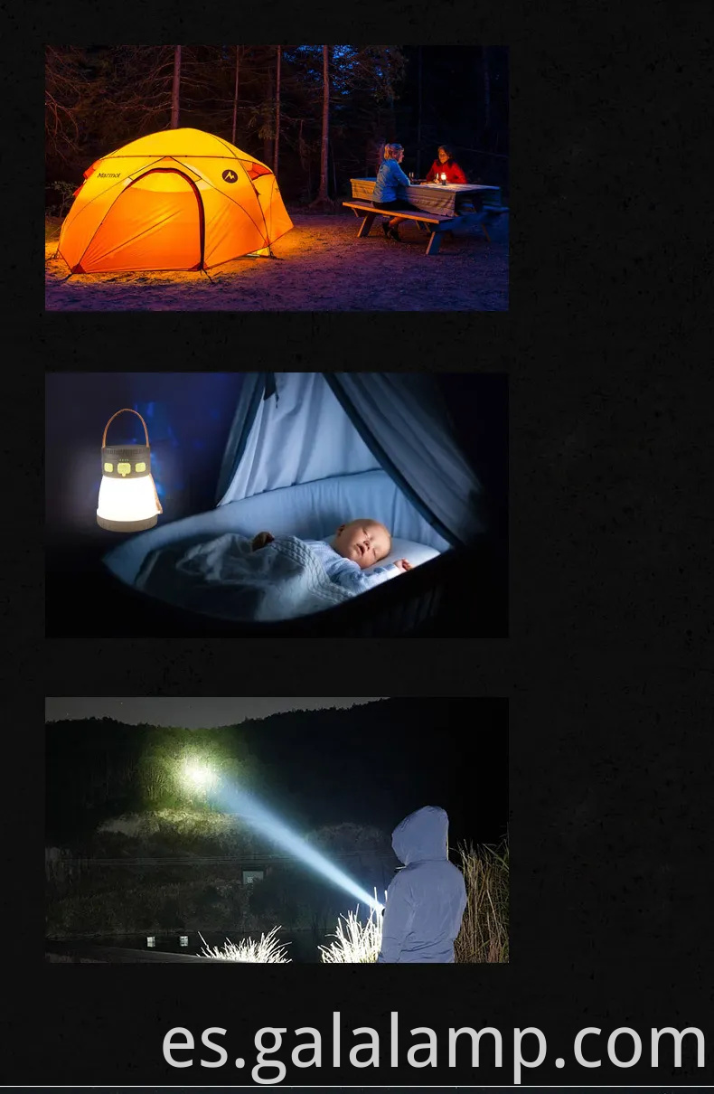 Linterera para acampar recargable solar de peso ultraligero con cargador de teléfono